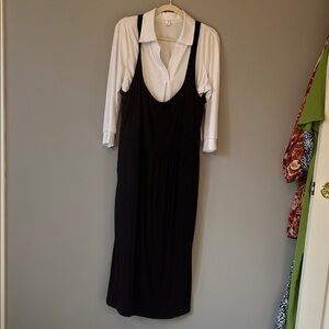 Black Midi Dress with White Shirt Underlay